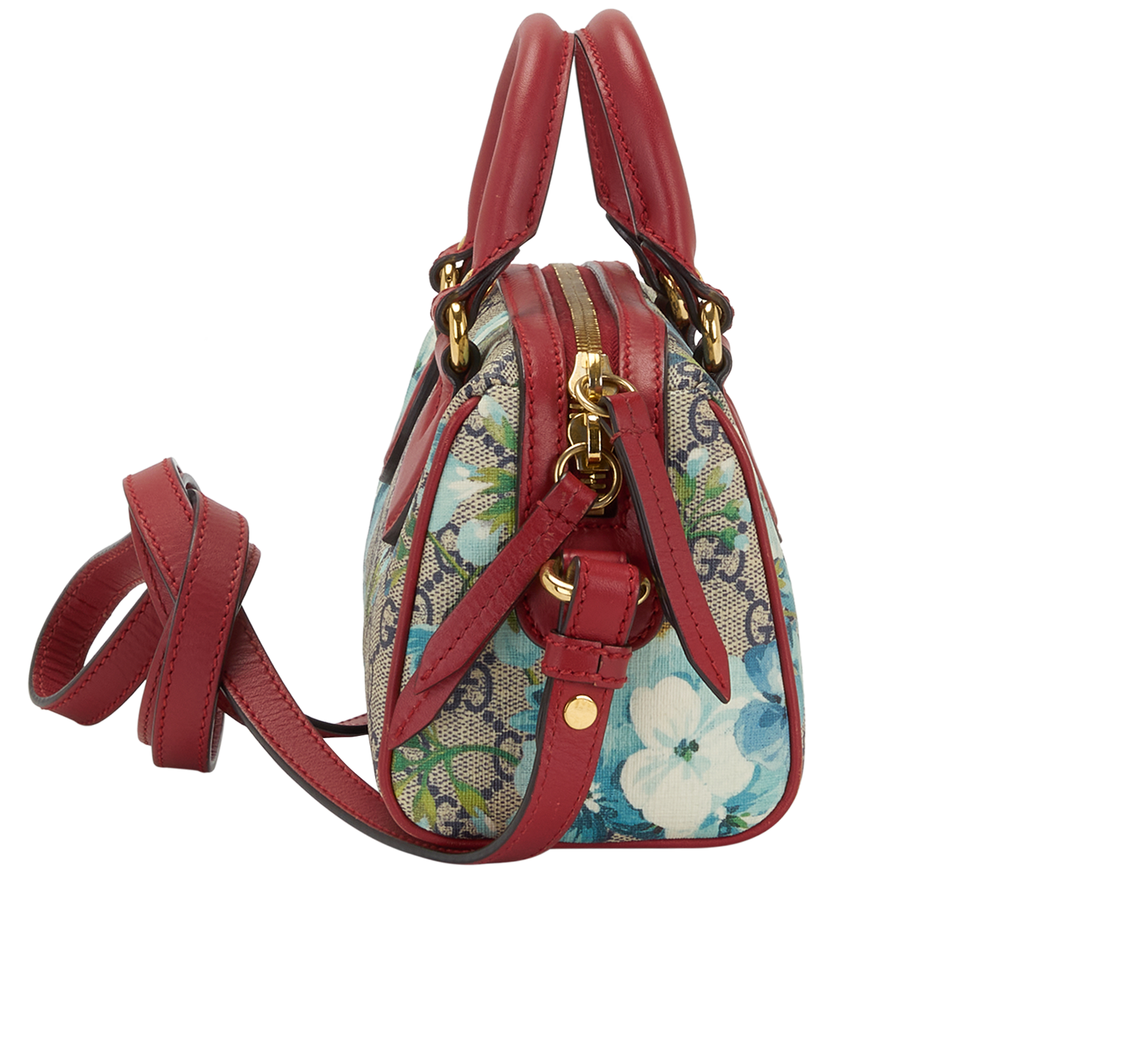 Blooms Mini Boston, &pound;595, Handbags, Blue/Red, Canvas/Leather, Side view